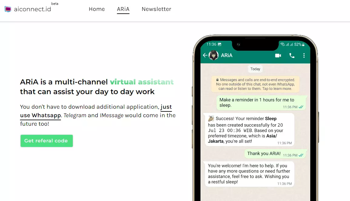 Screenshot of ARiA content